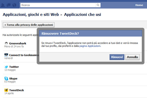 Come eliminare applicazioni facebook  