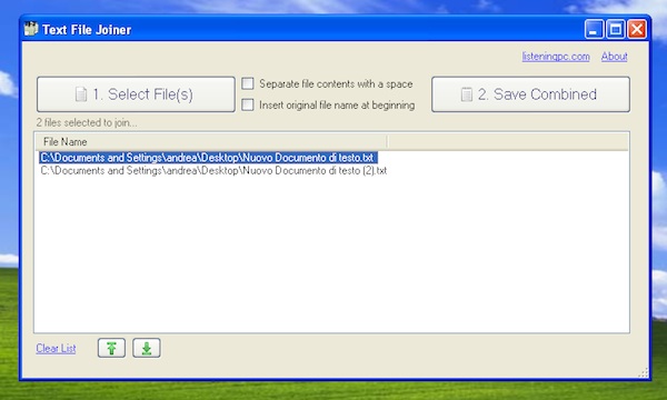 Come unire file di testo txt  