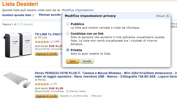 Come creare lista desideri su Amazon  