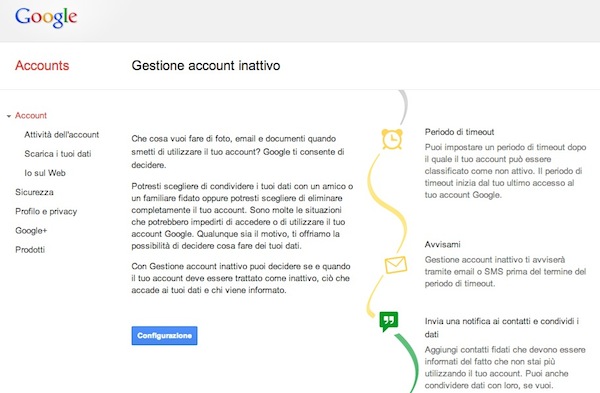 Come gestire account Google nei periodi di inattività  